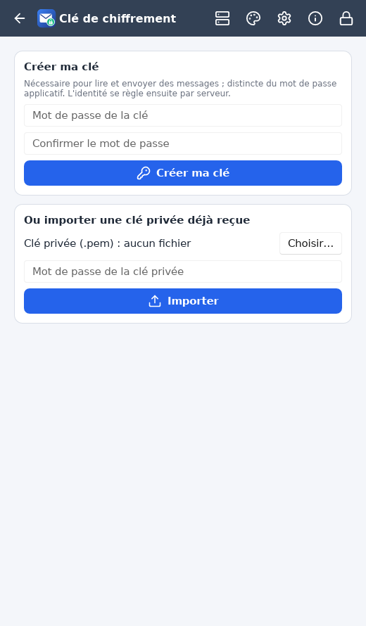 Clé de chiffrement absente